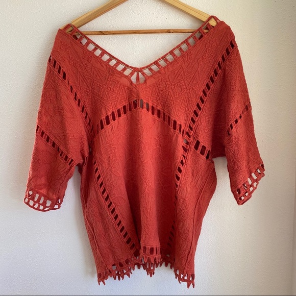 Forever 21 Burnt Orange V Neck Knit Top Sz. Small - Picture 9 of 11